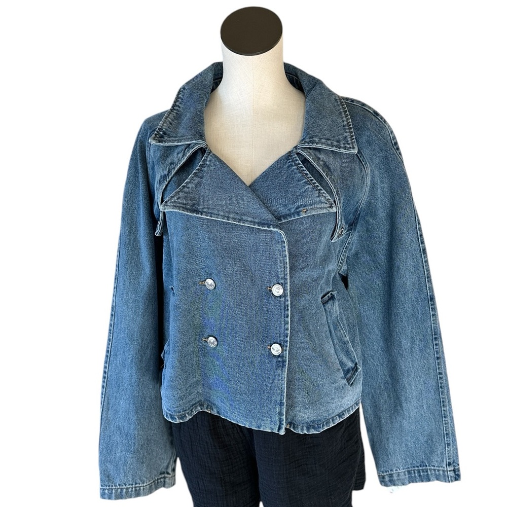 NWT Steve Madden Short Denim Trench Jacket Blue Denim Blue Medium